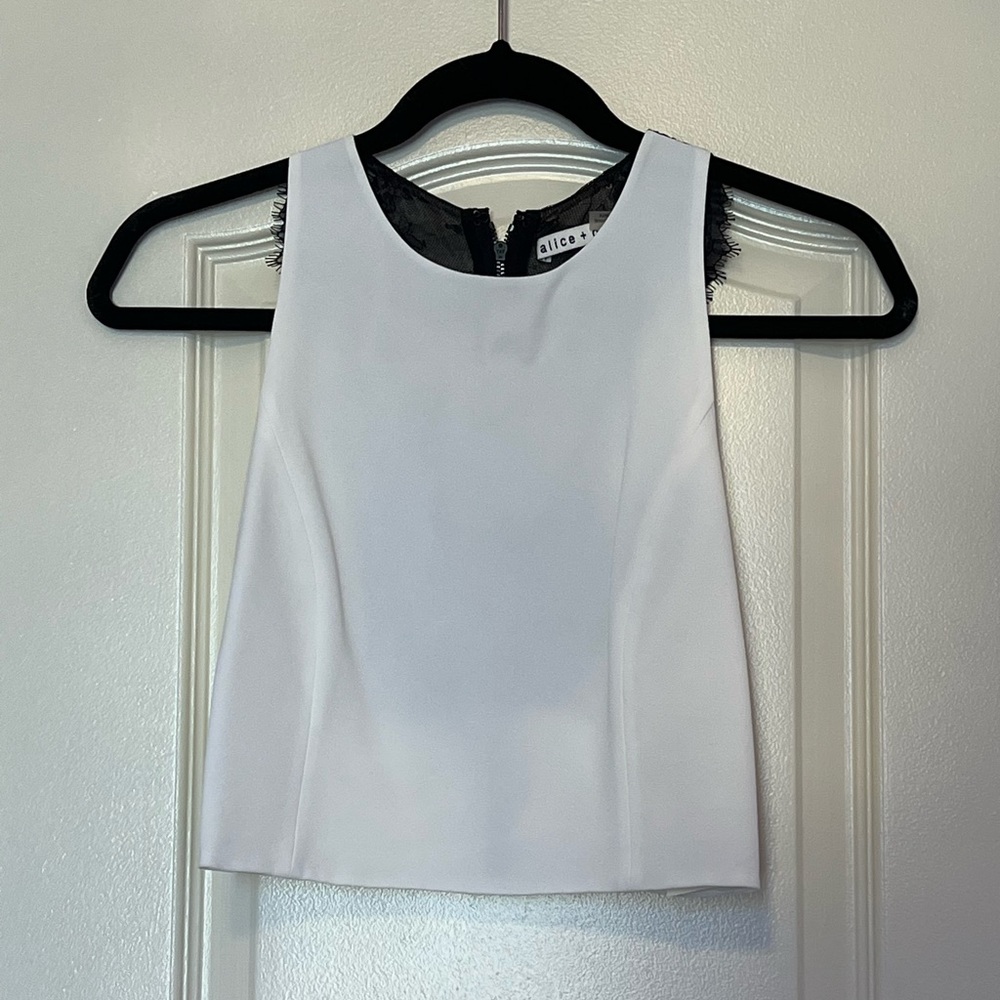 Alice + Olivia Crepe de Chine & Black Lace Crop Top